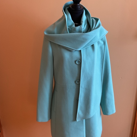 Jessica Light Aqua Stand Up Collar Jacket with Scarf Size 6 - Picture 3 of 16